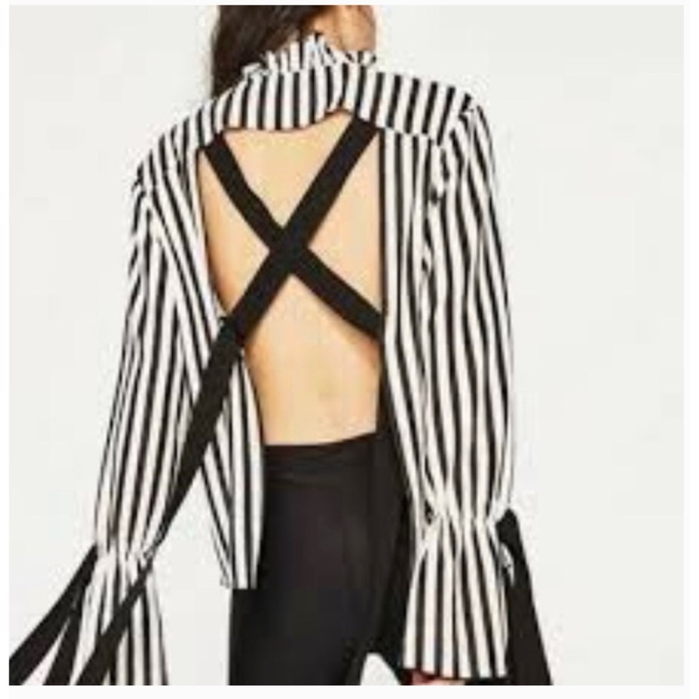 Zara Trafaluc Striped Top with Open Back Detail